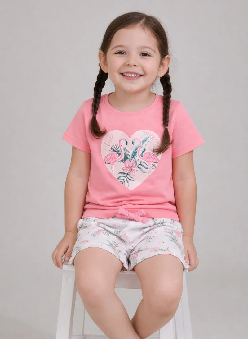 Victor And Jane  Girls Flamingo Print Cotton Pajama Set – T-Shirt & Shorts Nightwear for Women | Best Price UAE